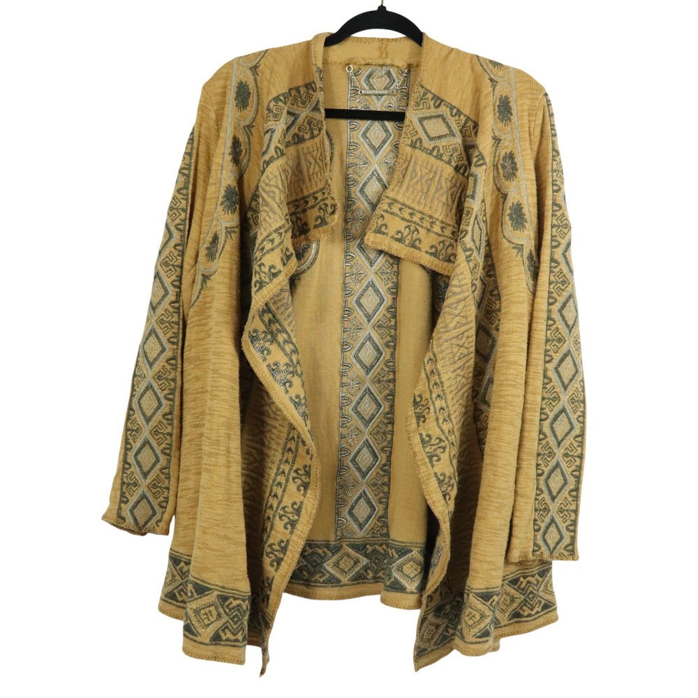 Paparazzi Cardigan Mustard Yellow Embroidered Open Front 100% Cotton Size Small